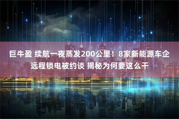巨牛盈 续航一夜蒸发200公里！8家新能源车企远程锁电被约谈 揭秘为何要这么干